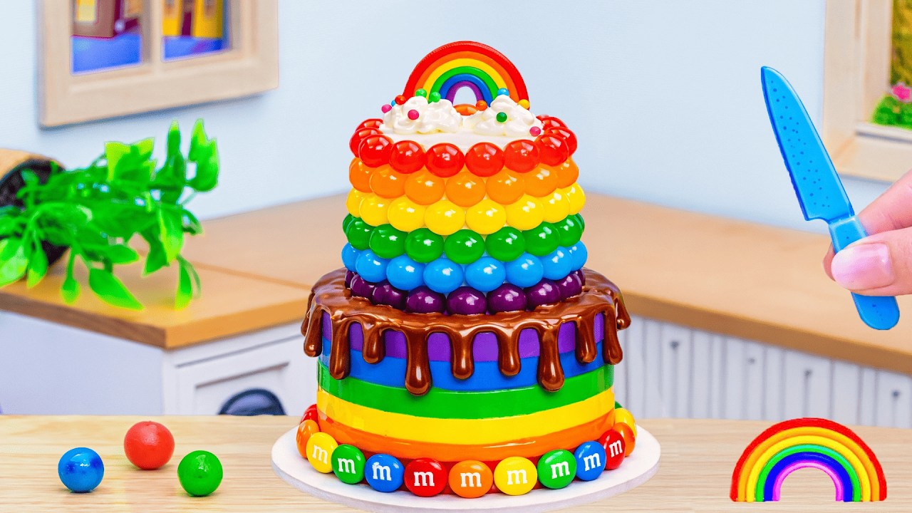 Amazing Rainbow Ice Cream🌈How To Make Sweet Miniature 2 tier Jelly Rainbow Cake💕by Sweet Cakes