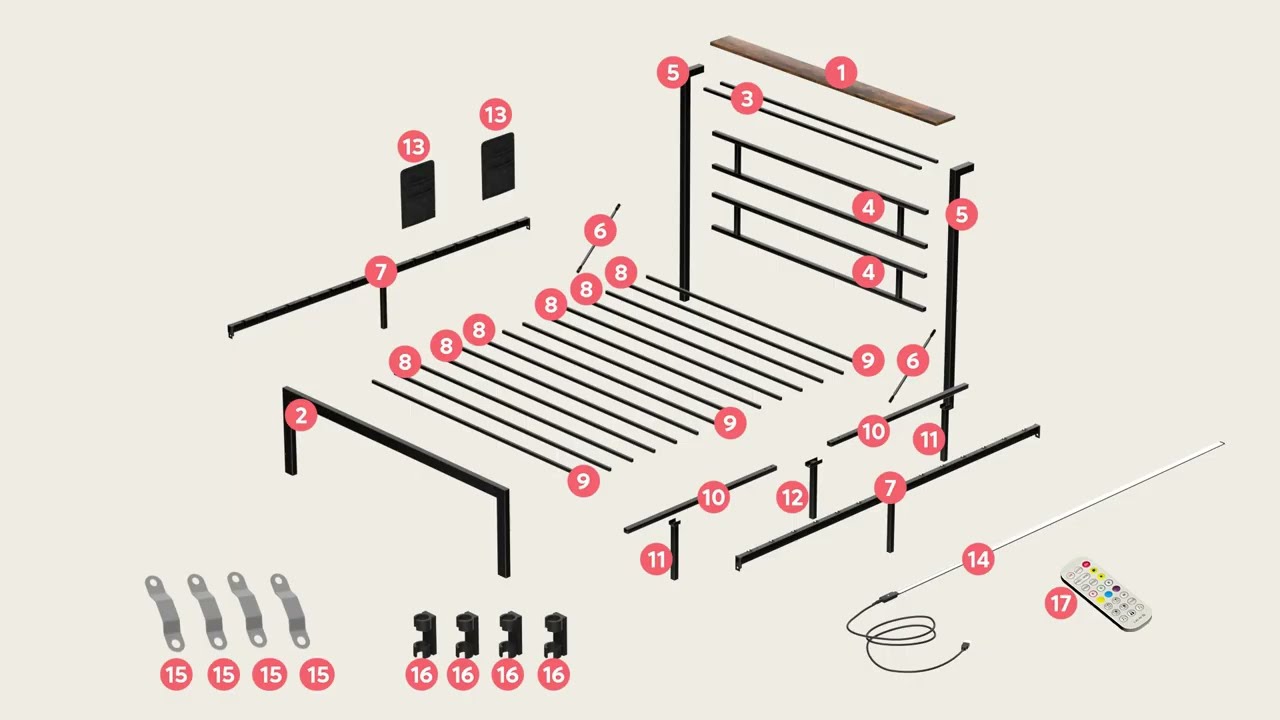 Bestier Bed Frame with LED Lights Headboard Shelf