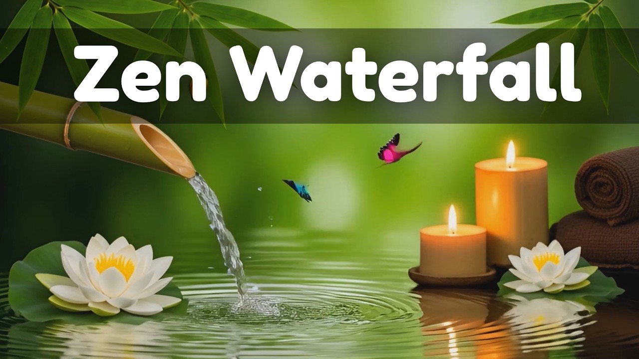 Zen Waterfall Ambience for Meditation | Sound Relaxing Waterfalling and Piano (8H)