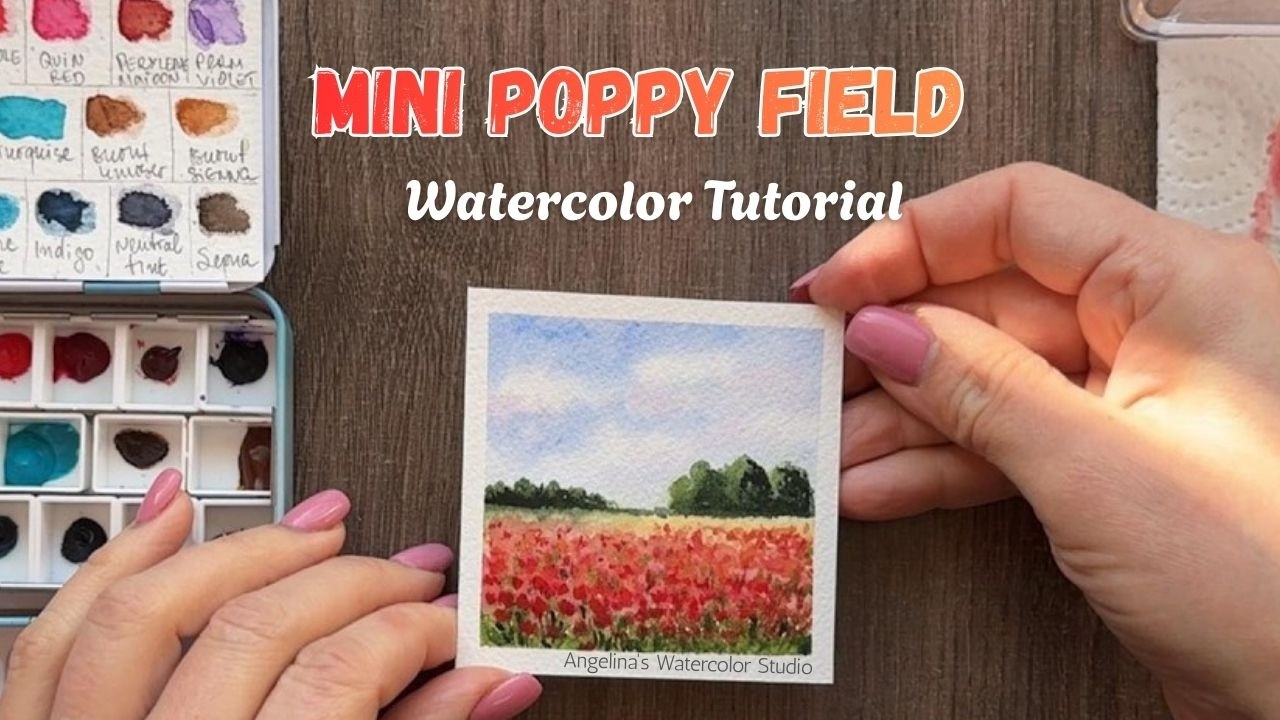 Easy Watercolor Poppy Field Tutorial | Beginner-Friendly Mini Painting #tinylandscape #minipainting
