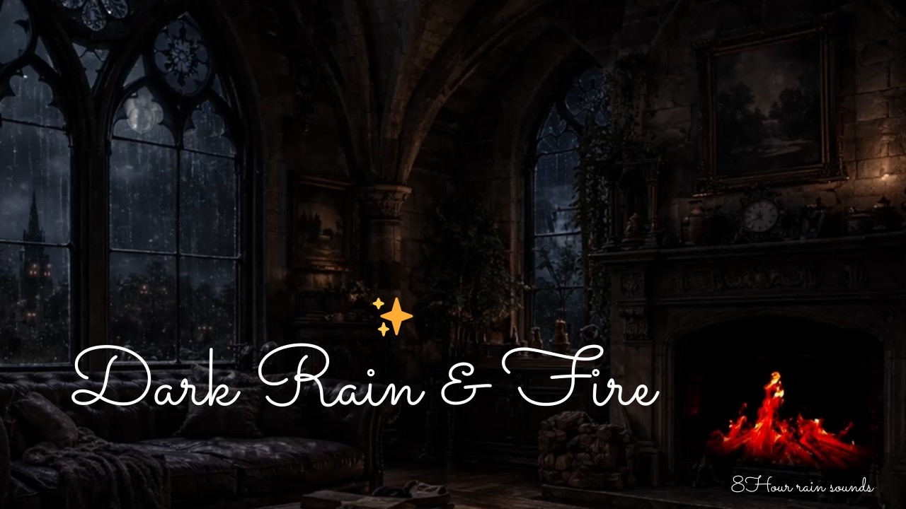 🔥🌧️Dark Rain & Fire Ambience in Church Apartment / Unwind and Relax / Sleep Sounds 🌧️🔥