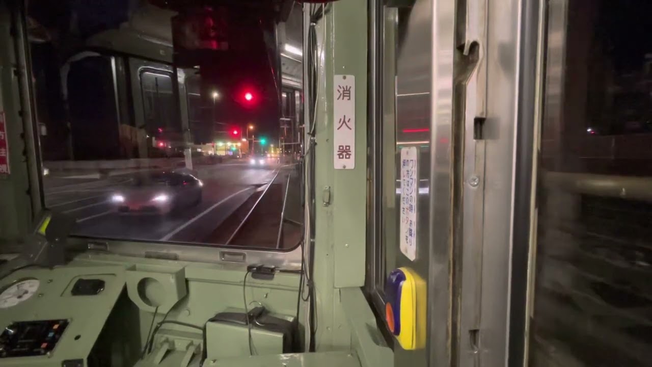 【とさでん交通伊野線600形】伊野&rarr;デンテツターミナルビル前《夜の後面展望》