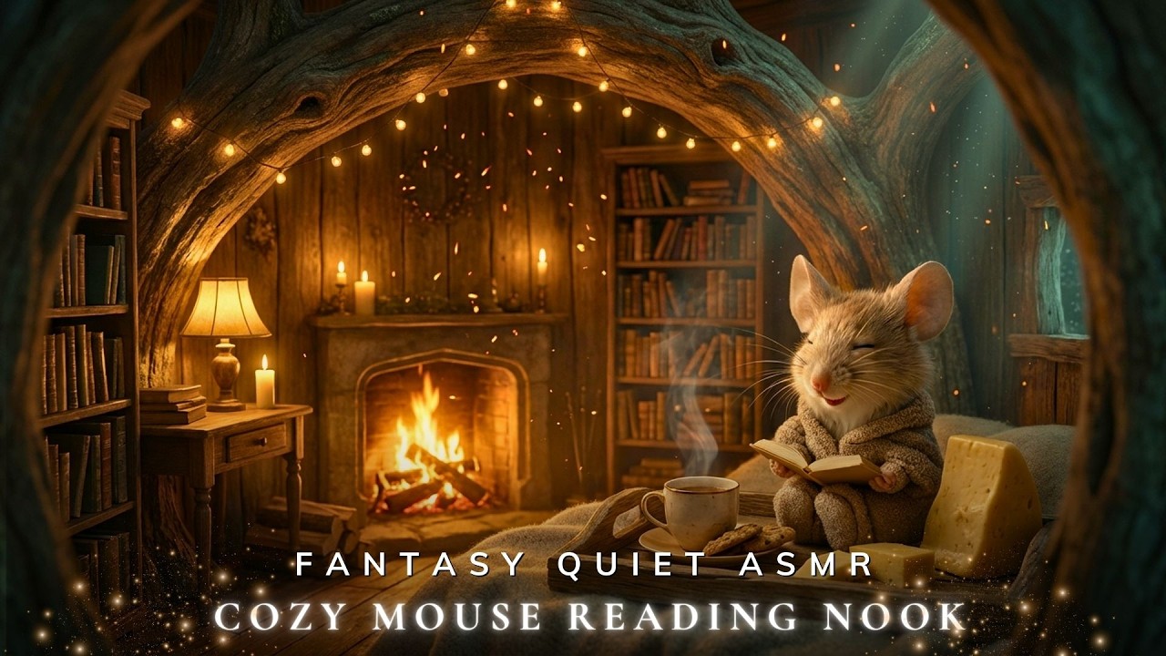Cozy Mouse Reading Nook 🐭🔥 Soft Piano & Fireplace Fantasy Ambience for Study & Sleep