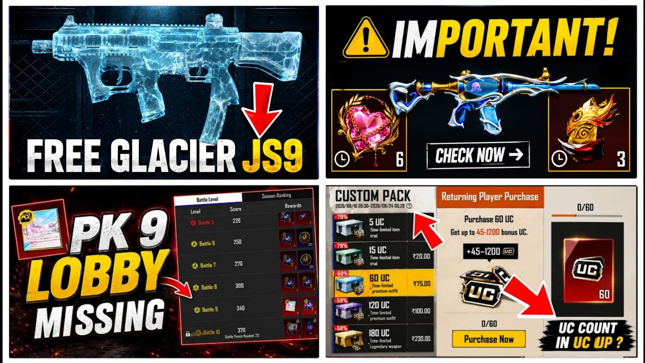 😱Don't Transfer Gem | Get Free JS9 Glacier | New Pre order Event | M416 Tidal | Pk 9 Lobby Missing