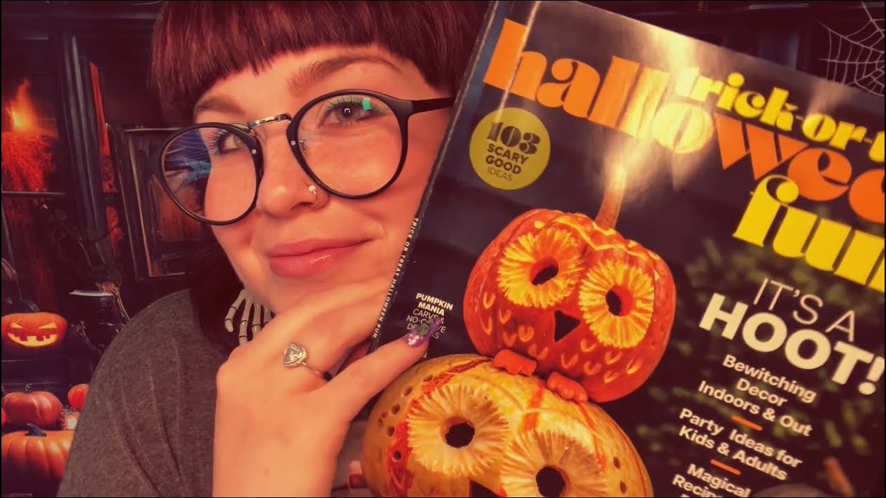 ASMR Pumpkin Magazine Tracing 🎃🍂🥰(whispering, brushing, gum chewing)