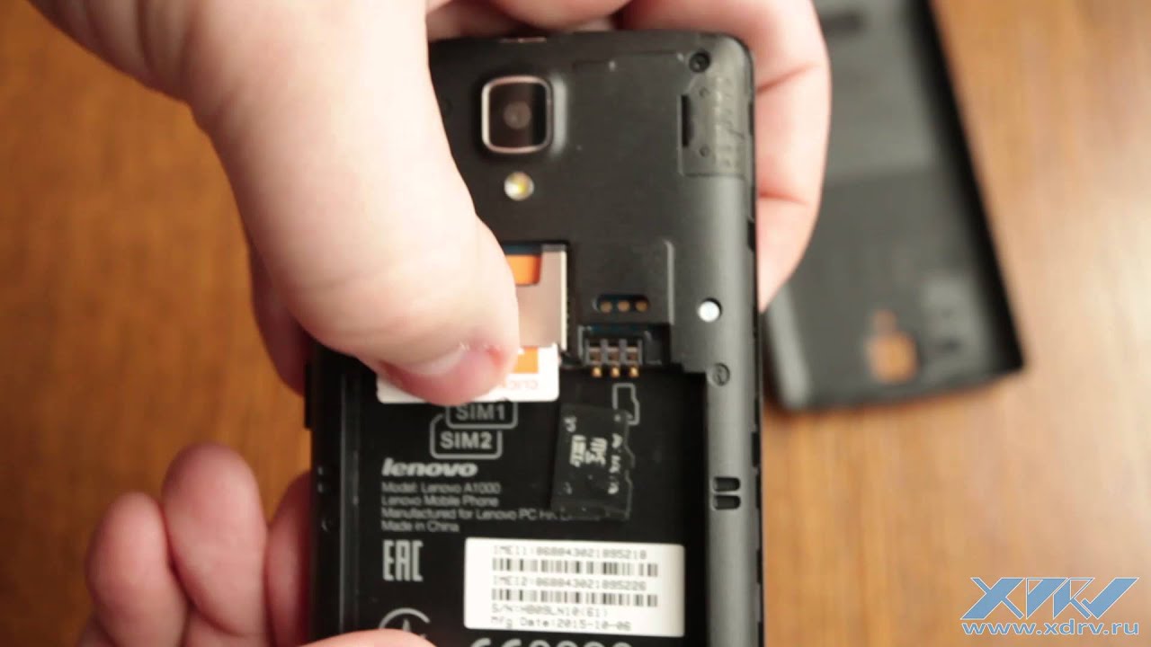 Как вставить SIM-карту в Lenovo A1000 (XDRV.RU)