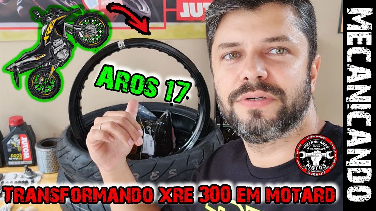 TRANSFORMANDO XRE 300 EM SUPERMOTARD - AROS 17 - RAIOS INOX - PNEUS 110 140 - PARTE 1 - MECANICANDO