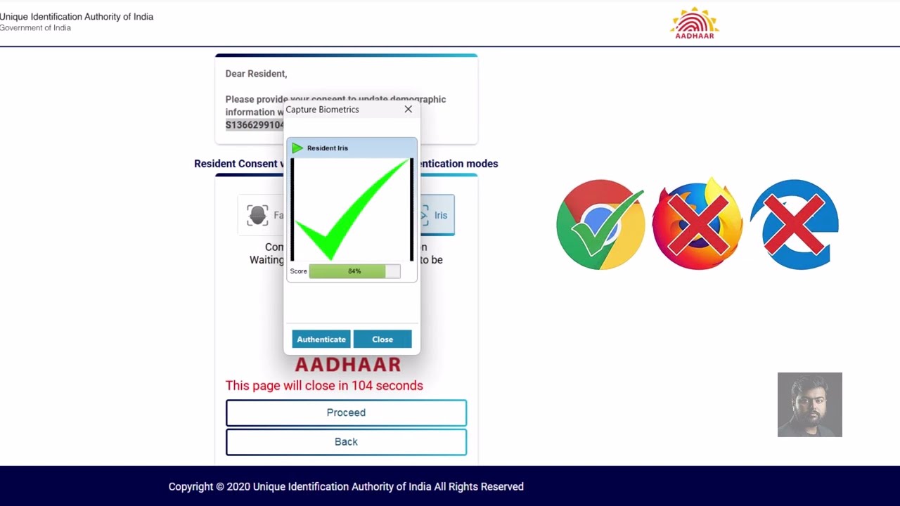 How open CSC UCL 208-2  in Chrome Browser. Consent Login Page Biometric issue solved.