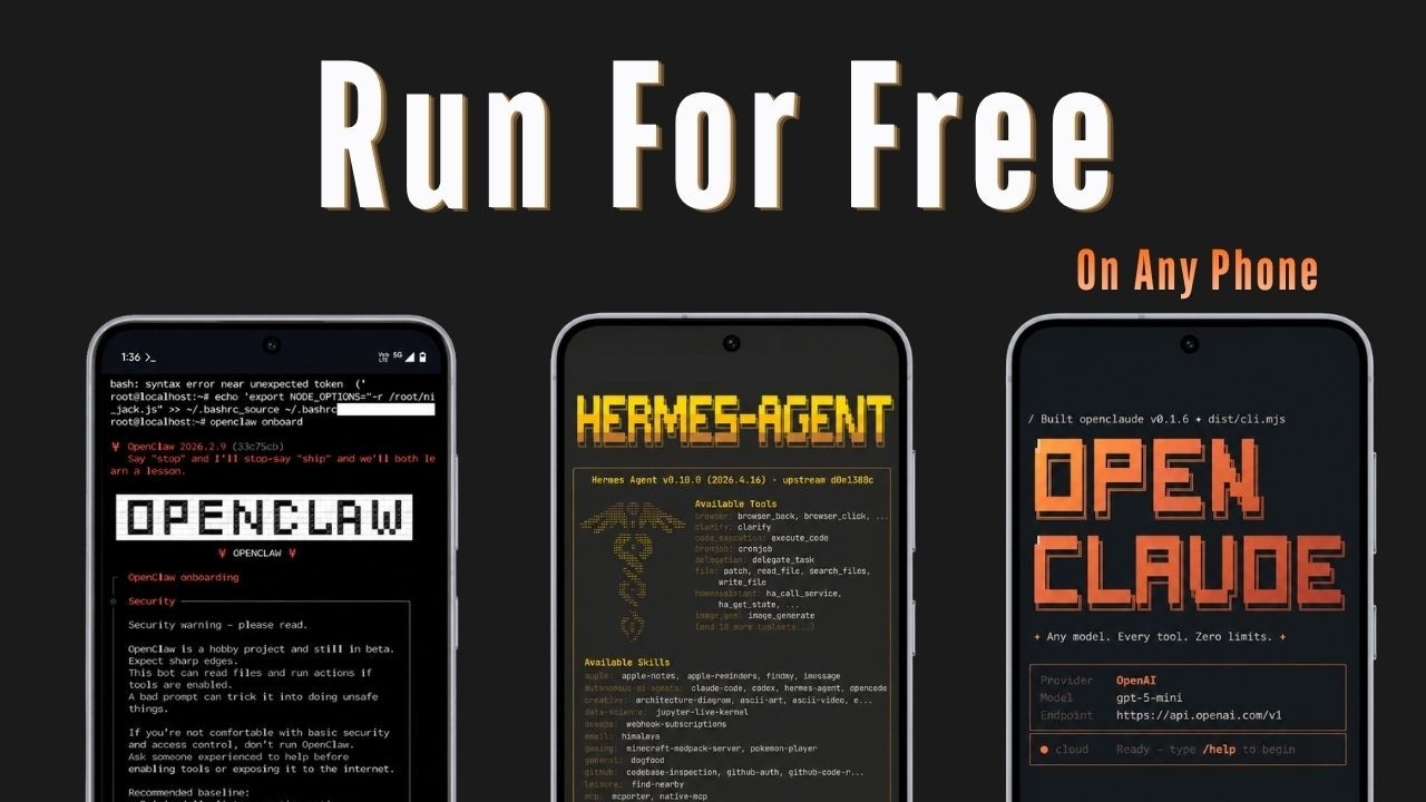 Run OpenClaw, Hermes Agent & OpenClaude on ANY Phone &mdash; Free & Fully Local