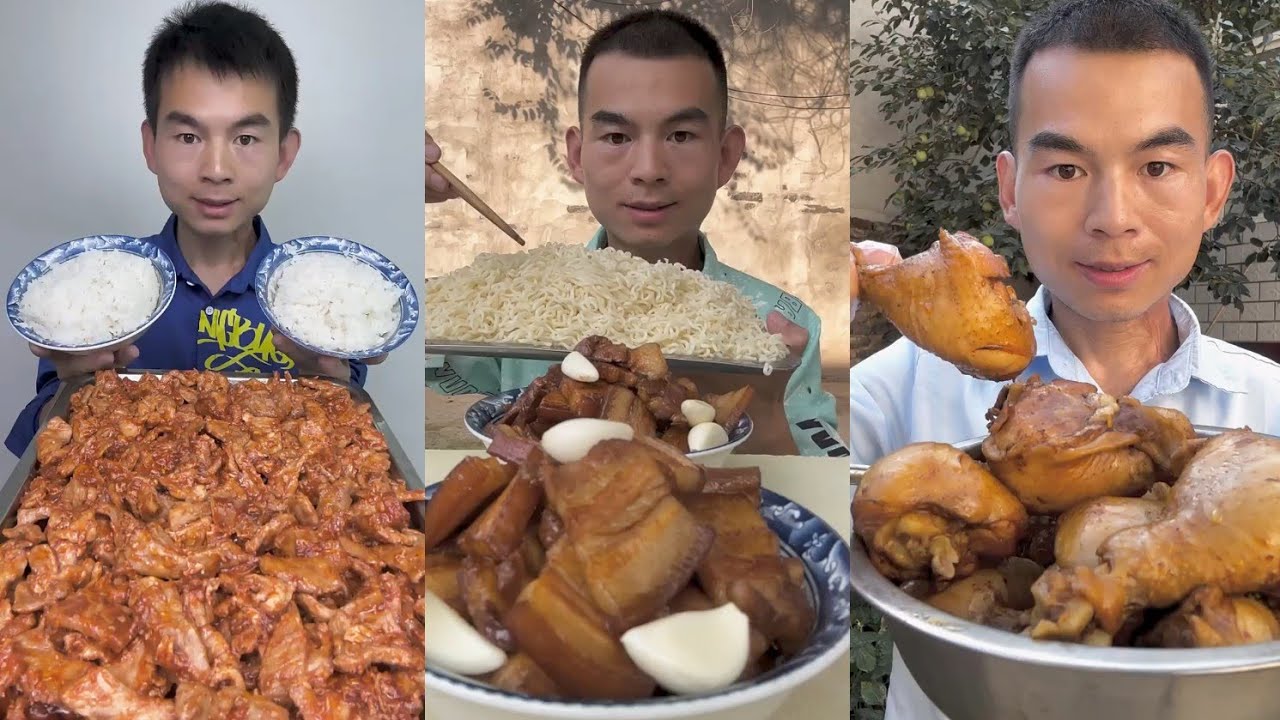 Mukbang Foodie Meat 🍖🥓 Pork Chicken 🍗 Noodles 🍜 with Chinese food 