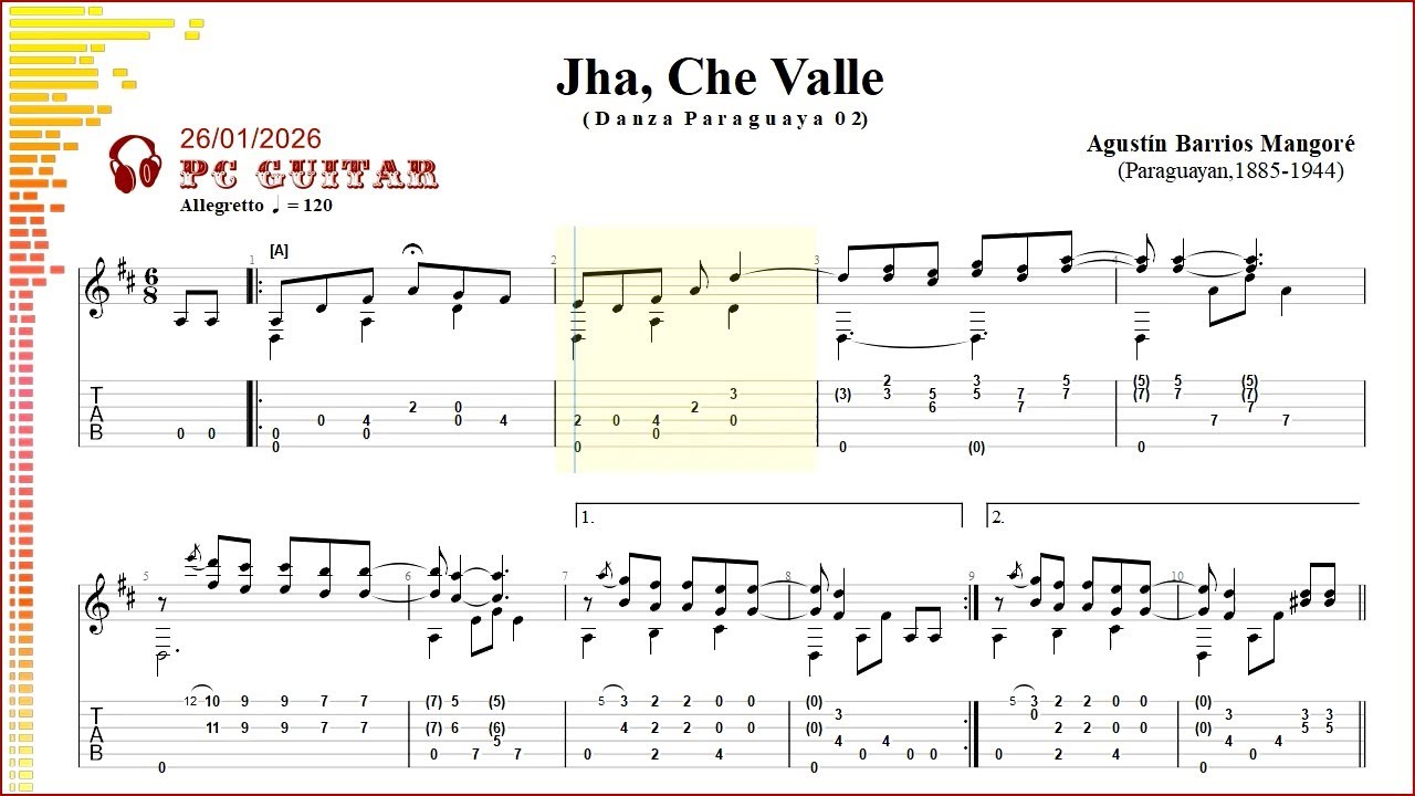 Agustin Barrios, Jha Che valle, guitar