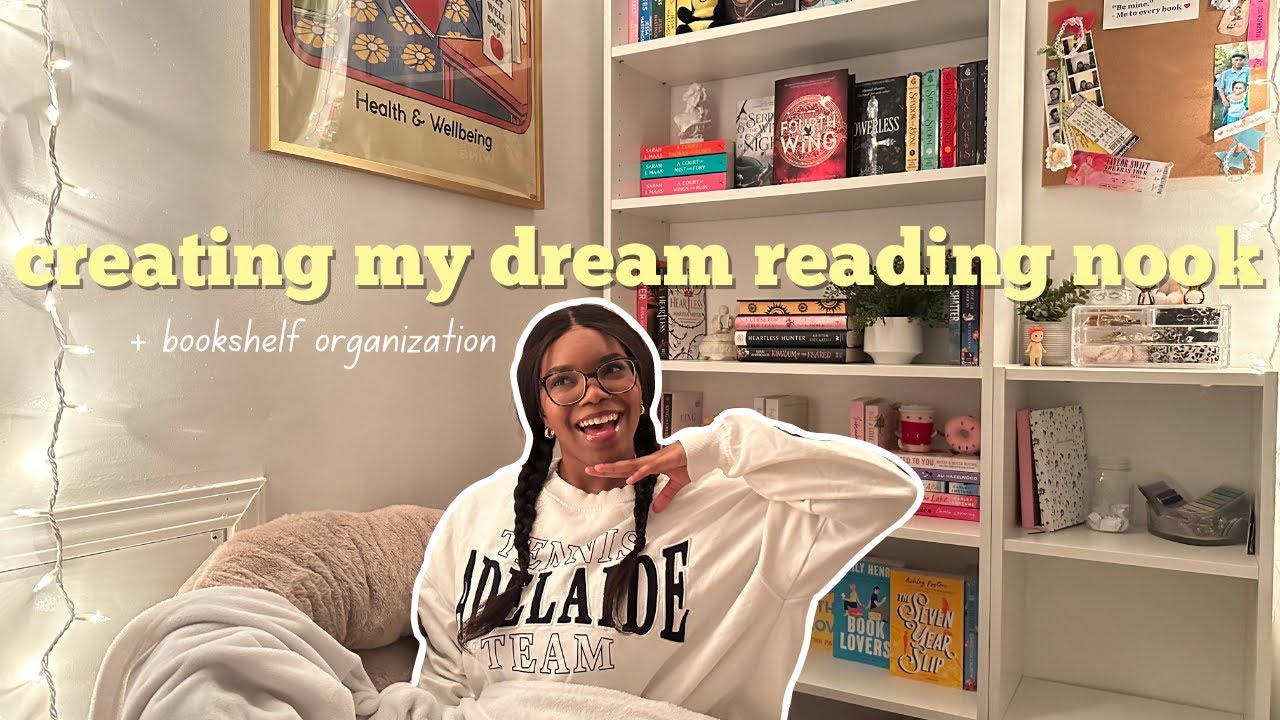 create a reading nook w/ me + bookshelf organization 📖🏡