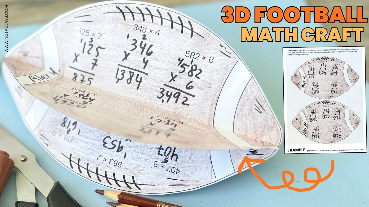 3D Football Assembly for Students | The Big Game Math Craft | Bulletin Board Ideas