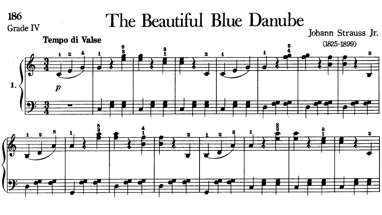 Piano Pieces for Children Grade 4 No.12 Strauss The Beautiful Blue Danube (P.186) Sheet Music