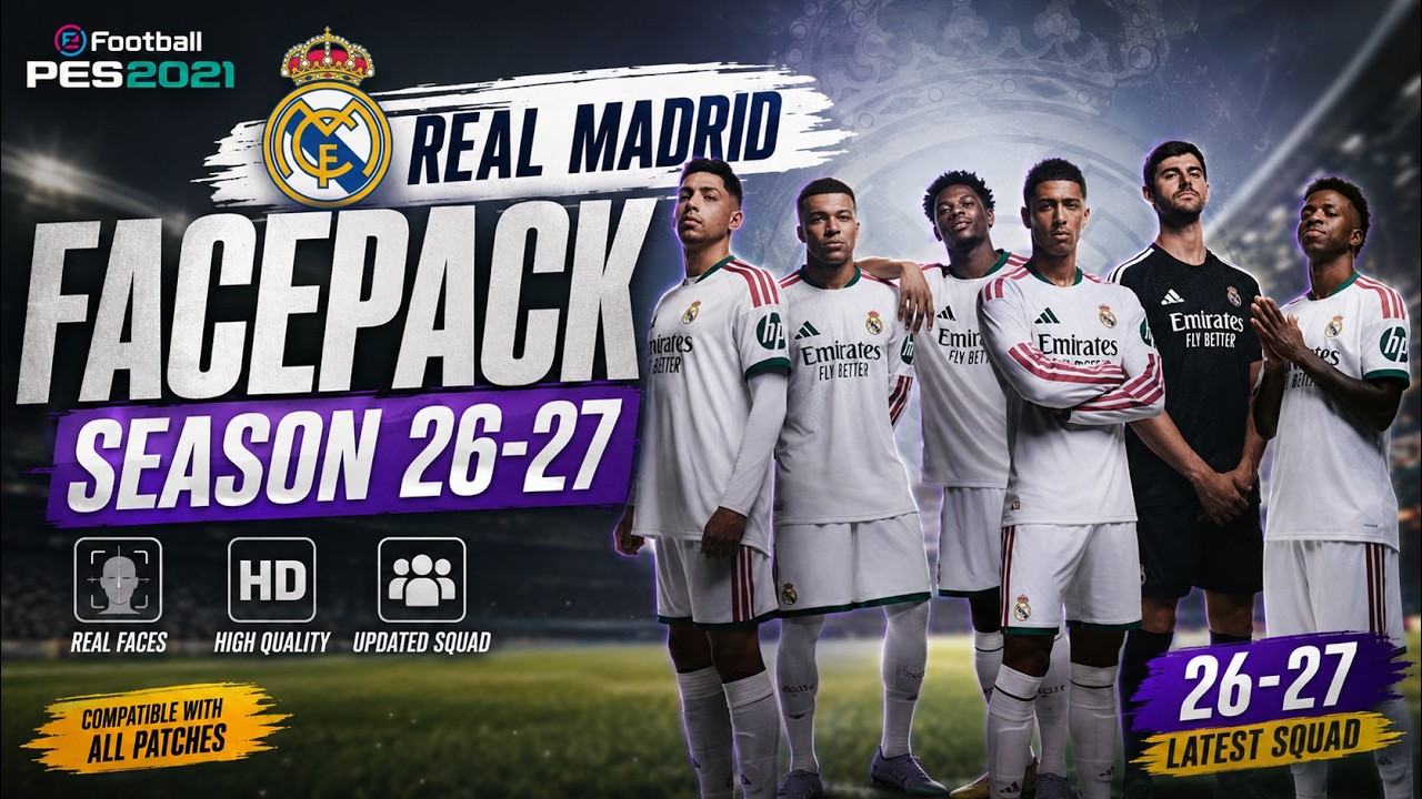 PES 2021 Real Madrid Facepack 🔥 New Season 26/27 Faces + Download