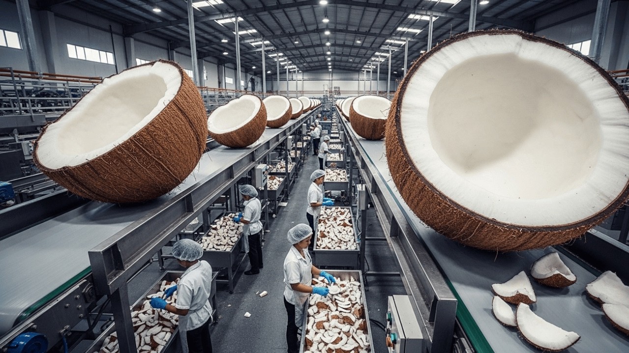 Inside a Massive Coconut Factory: How Fresh Coconuts Become Delicious Coconut Milk (Full Process)