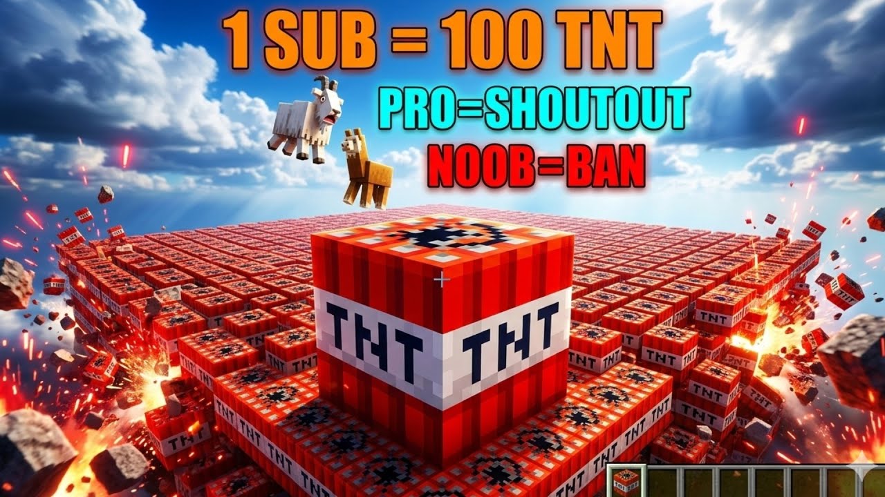 Making 100000 TNT pyramid in minecraft 💥| 1 sub = 100 tnt🤯
