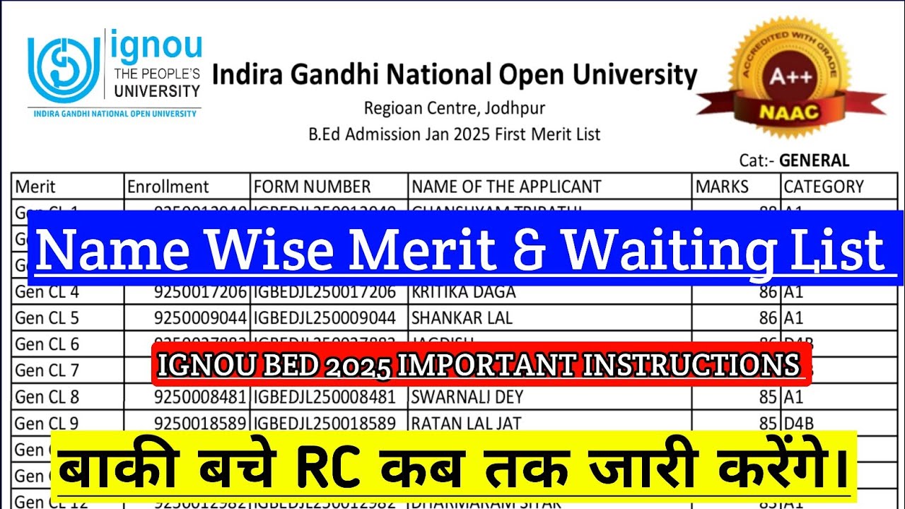 IGNOU BED MERIT LIST 2025 || IGNOU BED ENTRANCE EXAM 2025 || IGNOU B.ED CUT Off