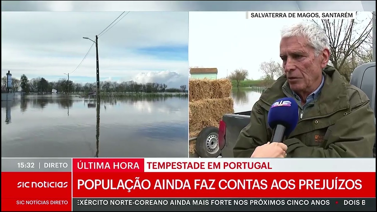 Cheias Salvaterra de Magos, Escaroupim continua isolado - SIC Notícias - Fevereiro 2026 - 15h30m