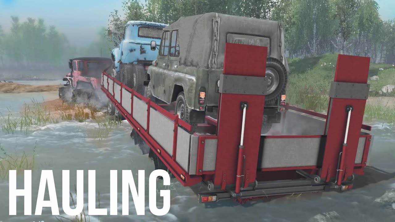 SPIN TIRES - LOADING & HAULING JEEPS ON A TRAILER (SpinTires Off-Road 6x6 Gameplay)