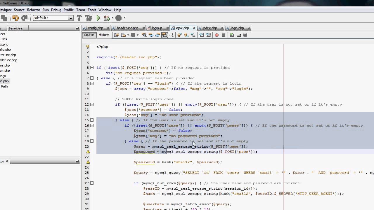 NetBeans PHP / JQuery Tutorial -  AJAX Login #9