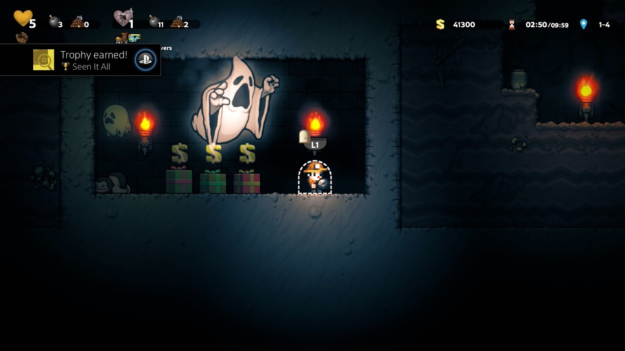 Spelunky 2 - 👻 Finding Ghist Shopkeeper & 🏆 Seen It All trophy pop! - 2026/02/10 - PS4 gameplay