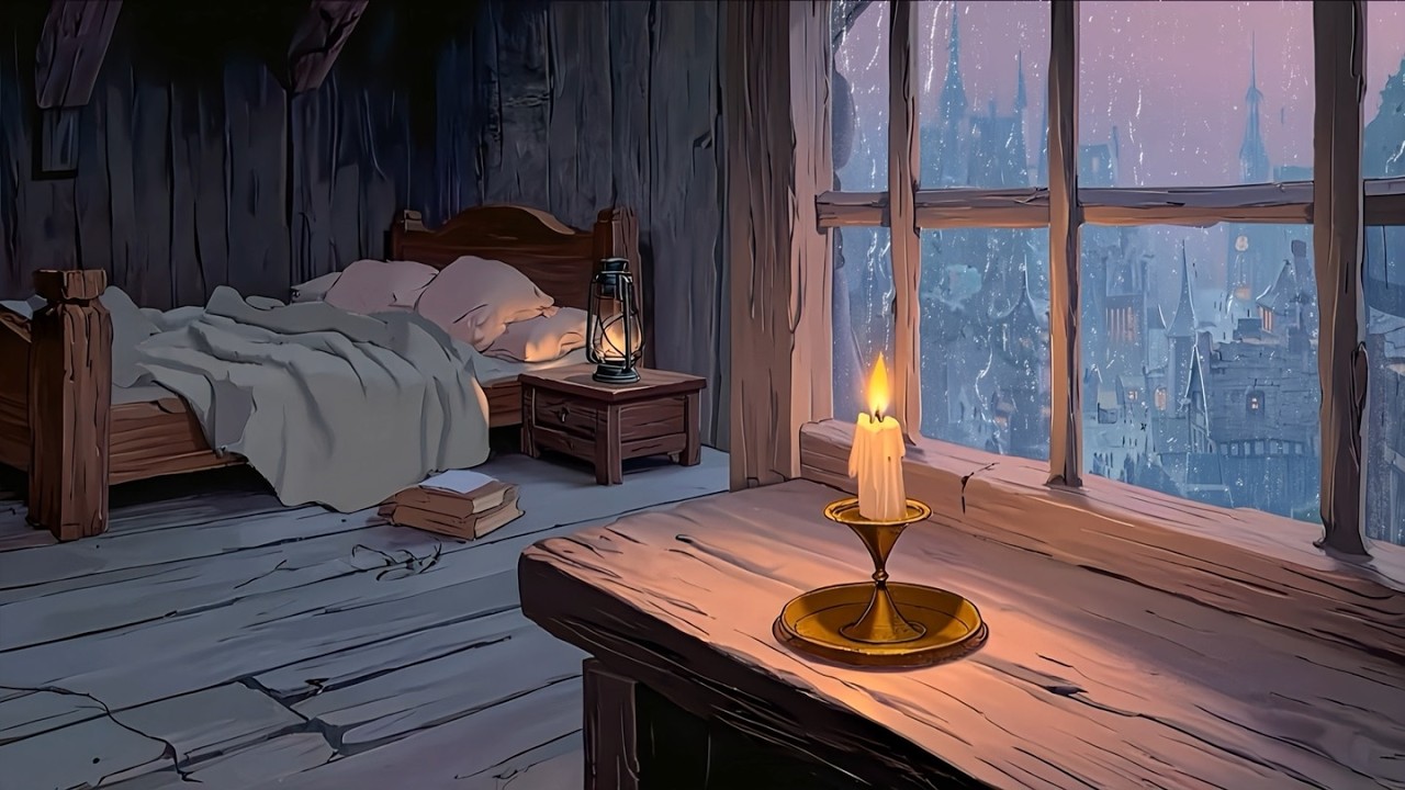 Rainy Fairytale Bedroom Night 🌧️ Cozy Instrumental Music for Sleep, Study & Reading 4K (No Ads)