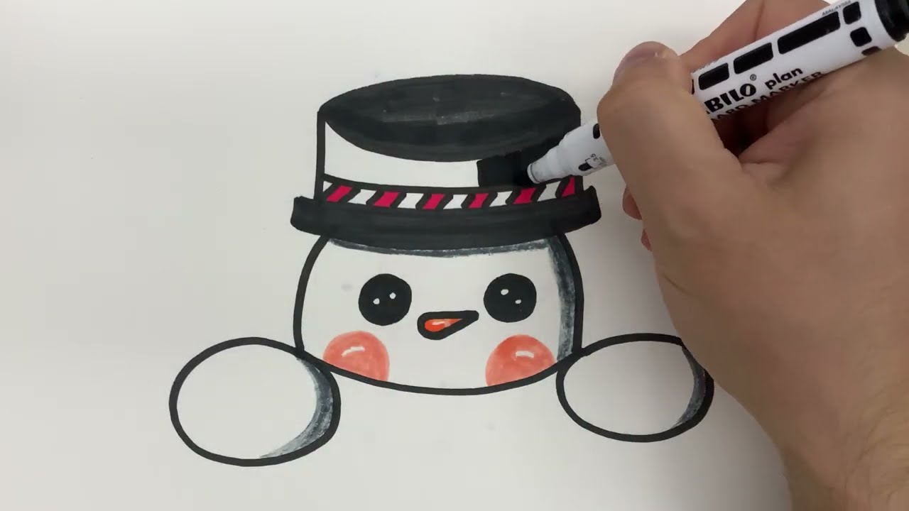 How to Draw a Cute Snowman in a Hat ⛄🎩 Easy Winter Drawing for Kids
