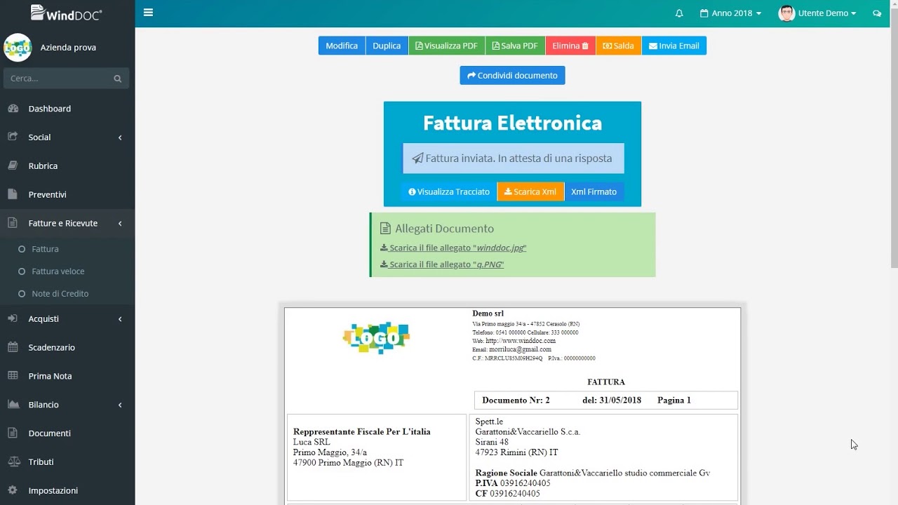 Fattura Elettronica B2B - Configurazione WindDoc