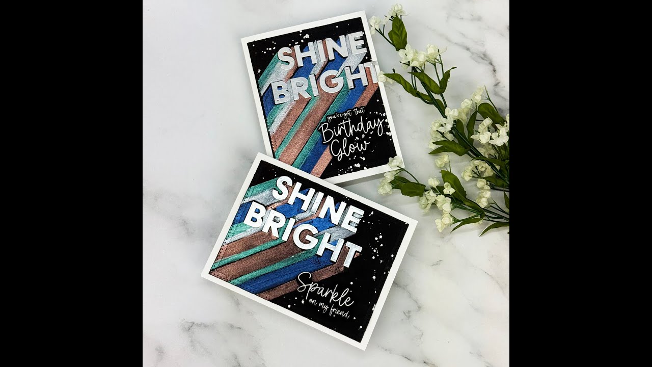 Metallic Watercolor with Stencils ~ Shine Bright 2 Cards