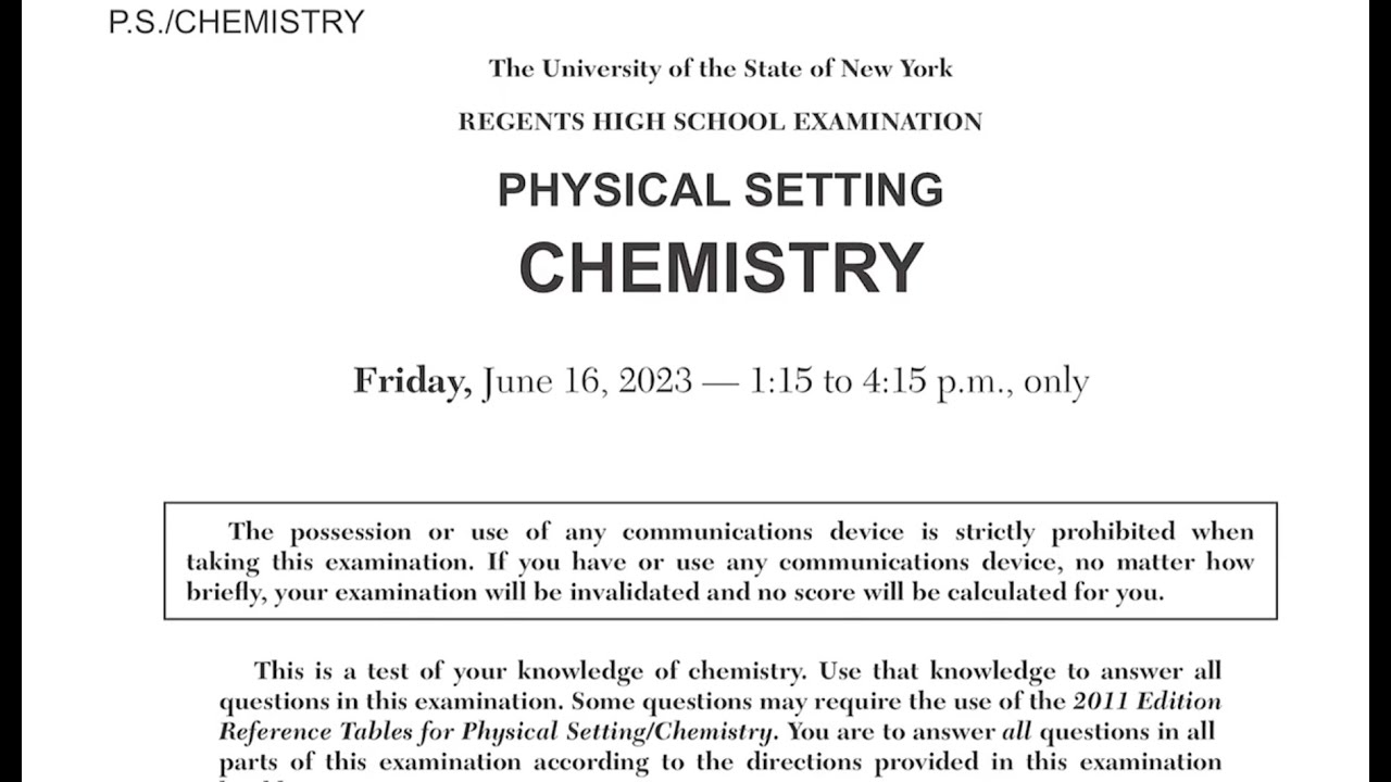 June 2023 Regents Chemistry MC Solutions