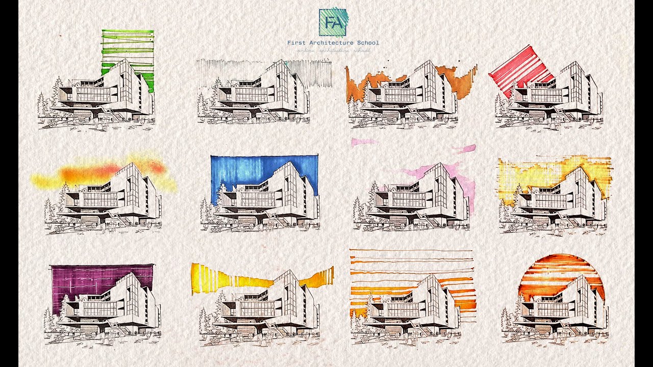 Different skies for your perspective + architectural marker colouring