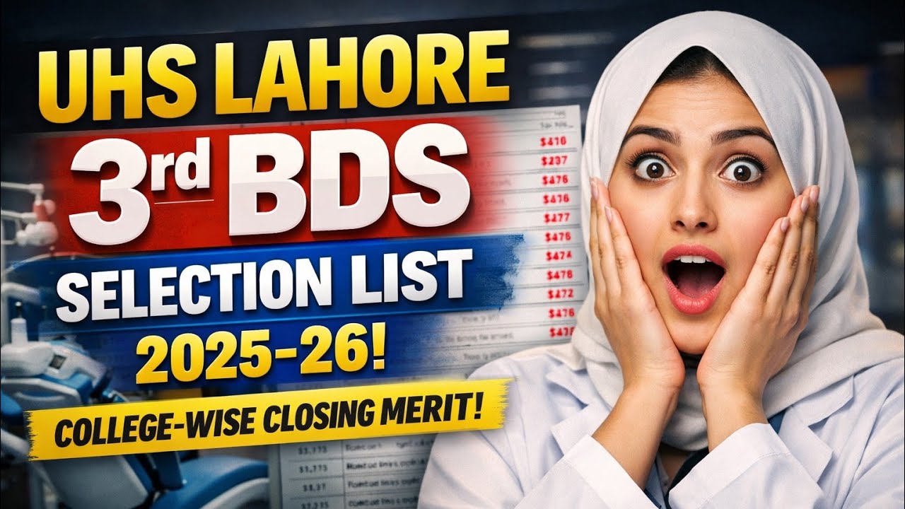 UHS Lahore 3rd BDS Selection List 2025-26 | College-Wise Closing Merit | Public Dental Colleges