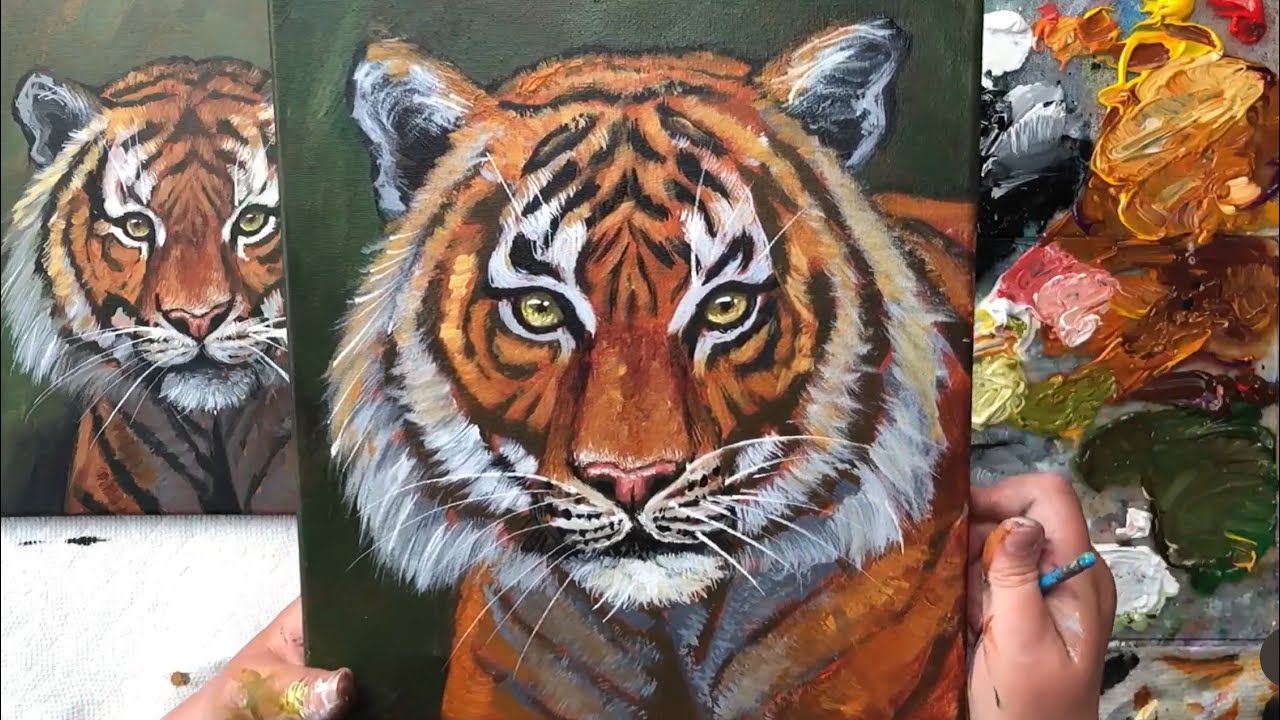 Free ACRYLIC Painting Tutorial | Portrait of a Tiger 🐅