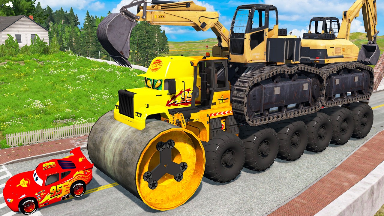 Giant CRUSHER DOZER Mack Truck Eater VS Cars Lightning McQueen Escape Monster Beamng Drive #11