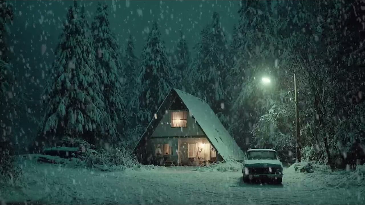 Frost Covered Forest Under Endless Falling Snow at Night | Calm Wind Sounds for Peaceful Sleep