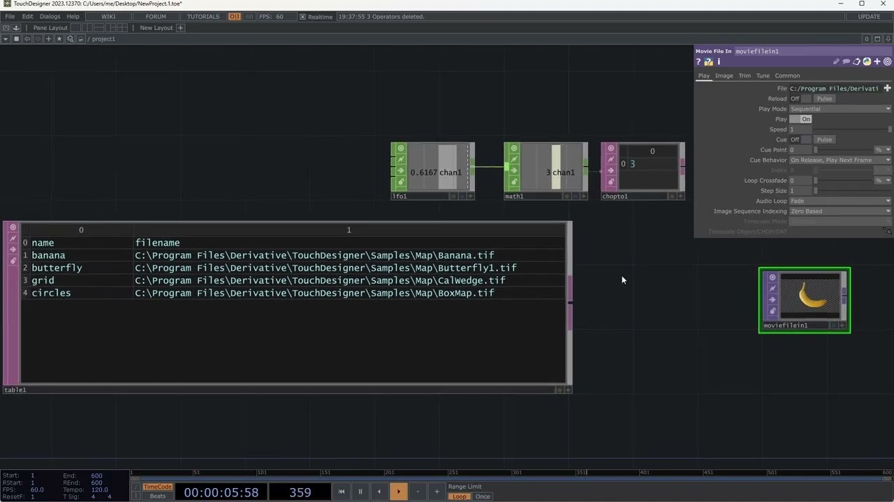 TouchDesigner: переключение изображений на основе таблицы