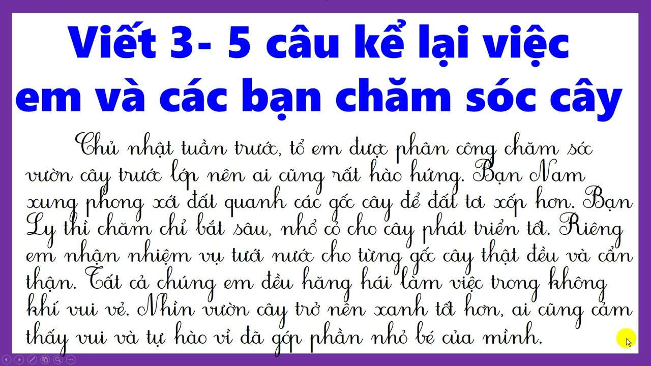 LỚP 2| VIẾT 3- 5 câu kể lại việc em và các bạn chăm sóc cây| Ngắn gọn - dễ hiểu| yoga whit ava