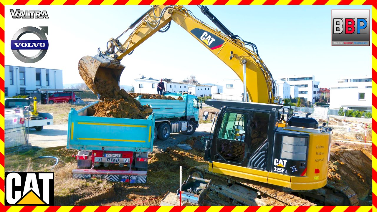 👷 CAT 325F & Valtra, Volvo Tandemkipper, Winnenden, 2025. #caterpillarexcavator