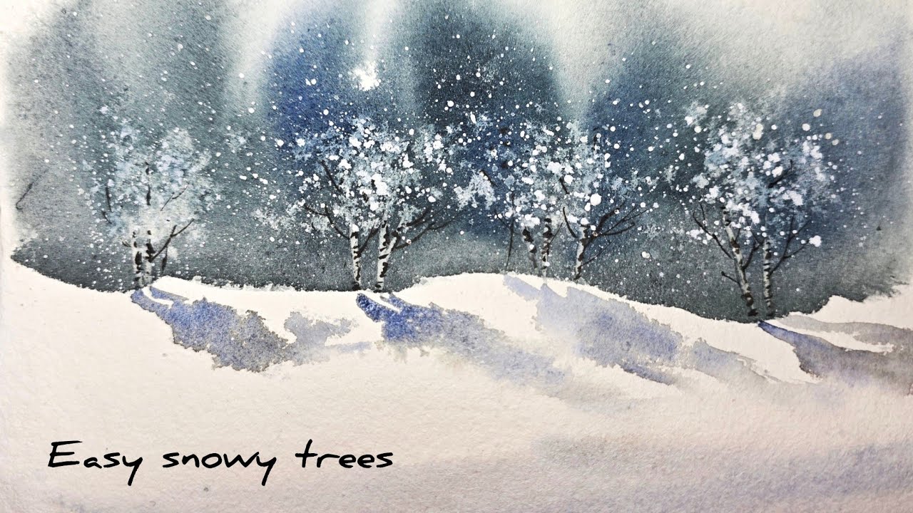 Easiest way to paint snowy trees in watercolor/ beginners tutorial 