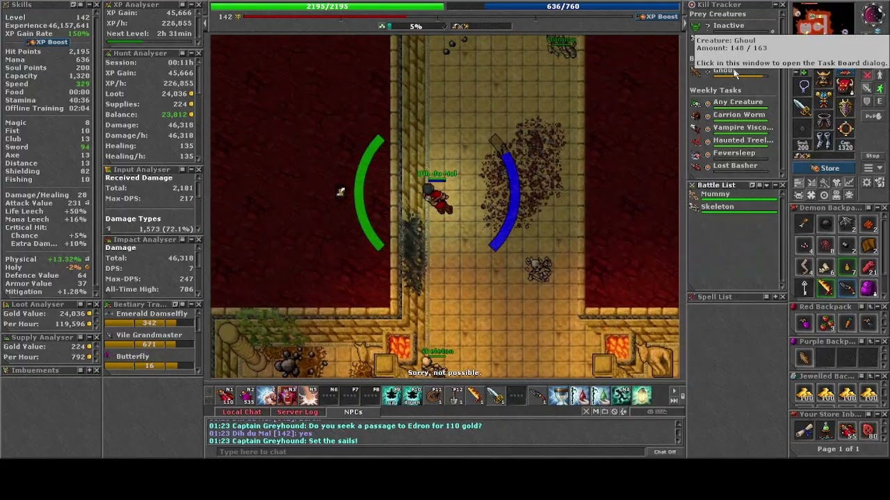 Tibia do level 1 ao 1000 - 10/01/2026 - Level 142 até 143