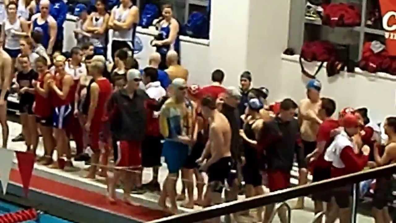 NEWMAC Championship Entrance of Men's 200 Free Relay swimmers