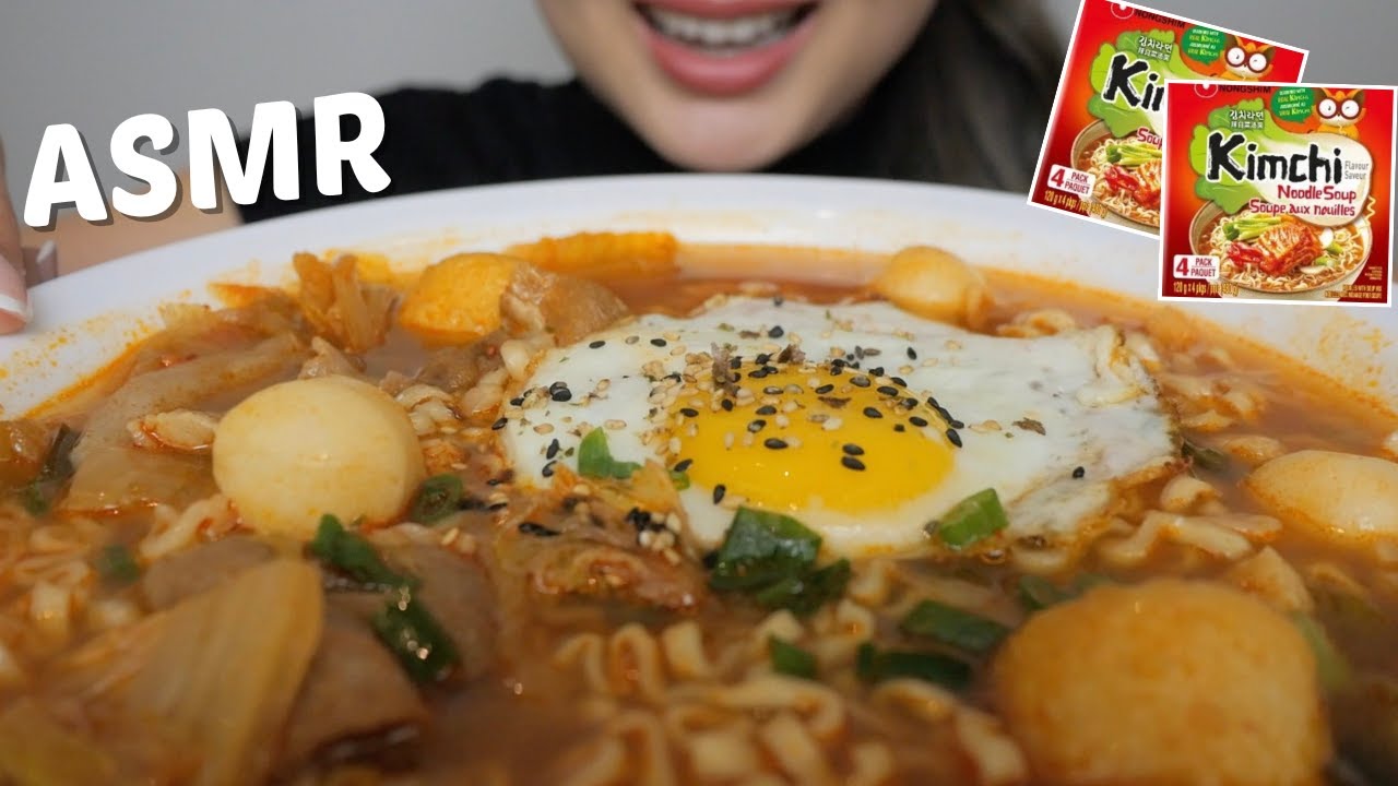 ASMR *SPICY KIMCHI Noodle Soup NO Talking Eating Slurping Sounds | N.E Let's Eat