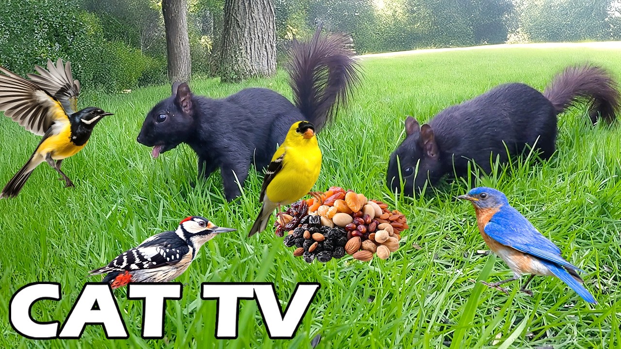 4K CAT TV FOR CAT😽 Black Squirrels & Busy Birds Testing New Menu🐿🦜 Nature Fun For Cats Reduce Stress