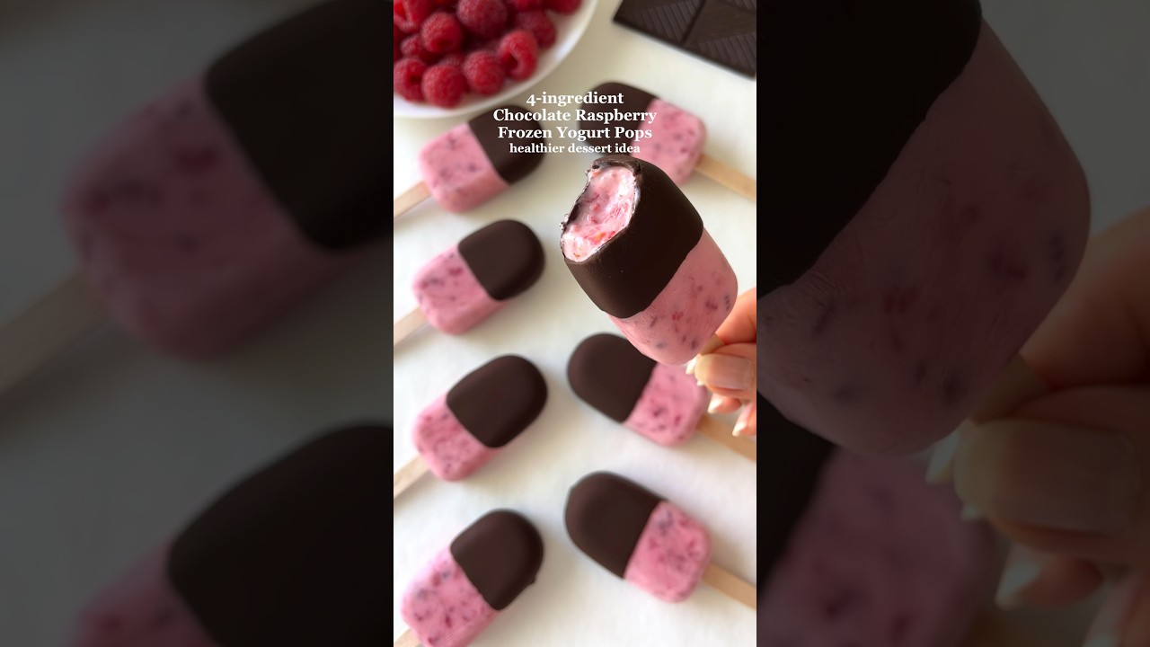 4-ingredient Chocolate Raspberry Frozen Yogurt Pops🩷 #healthydessert #easyrecipes #frozenyogurt