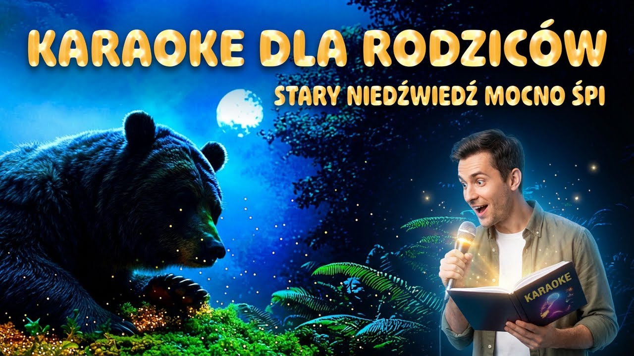 🌙 Wieczorne Karaoke: Stary Niedźwiedź Mocno Śpi 💤 Wyciszająca Muzyka do śpiewania (Dark Screen)