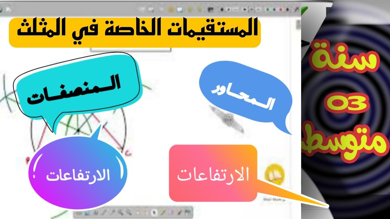 المستقيمات الخاصة في المثلث المحاور المنصفات المتوسطات الارتفاعات  للسنة الثالثة متوسط