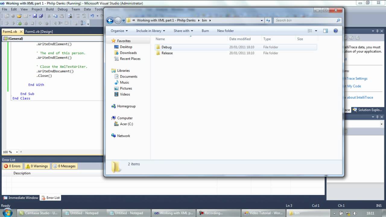 Working with XML files part 1 - Writing to XML (Visual Basic)