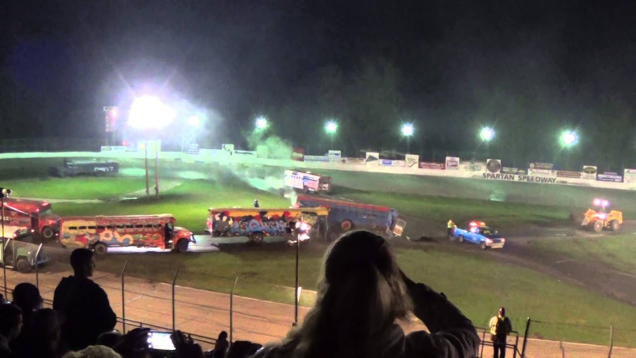 Spartan Speedway School Bus Figure 8 Part 1 of 3   Destruction Series Sept  12, 2014