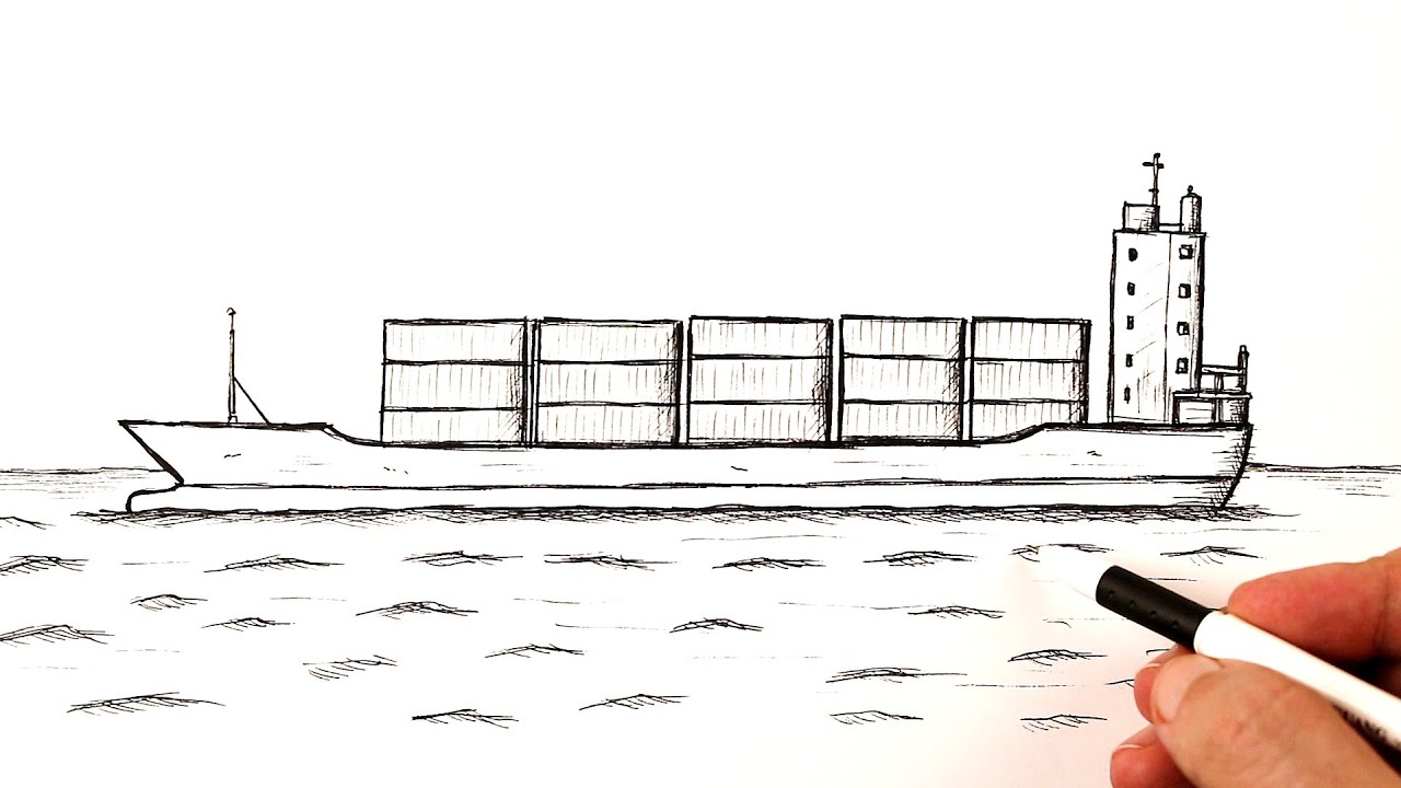 How to draw a Cargo ship easy